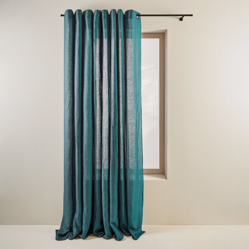 Carlina Linen Semi Sheer Curtain Single Panel, Width 200 x Drop 280cm, Blue