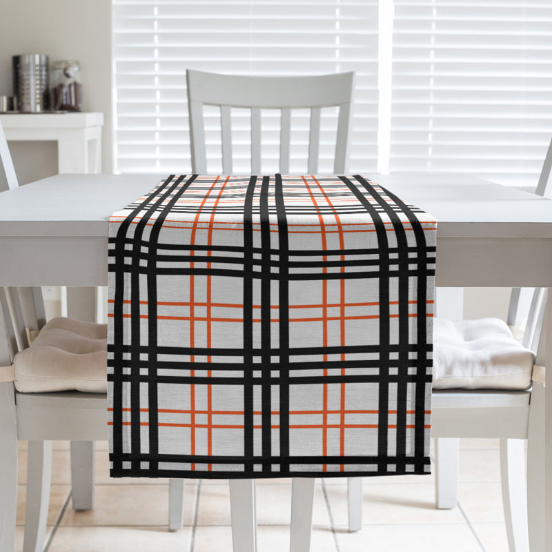 Paid Polyester Table Runner, 72" L x 16" W, White/Orange/Black