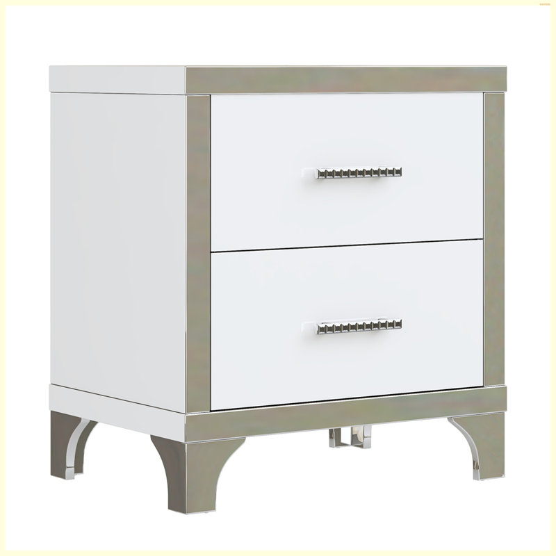 Table de chevet élégante avec poignée en métal et table de chevet à miroir avec 2 tiroirs pour la chambre à coucher et le salon