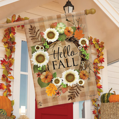 Hello Fall Wreath House Flag
