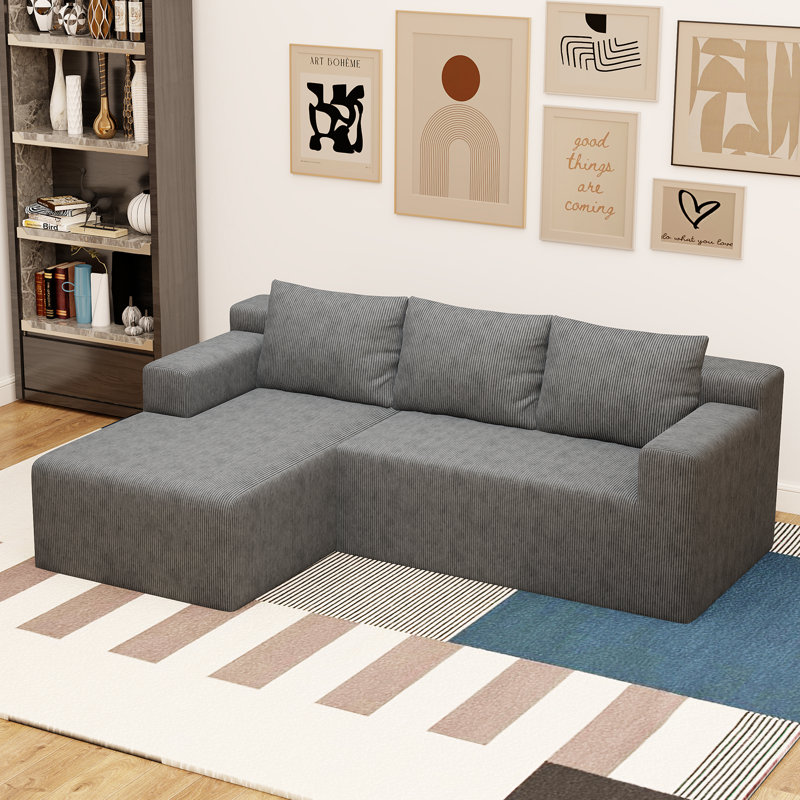 Boneless 87" Modular Sectional Sofa, L-Shape Cloud Sectional Couch, Cozy Boneless Couches For Living Room (Dark Grey, Left Facing Chaise)