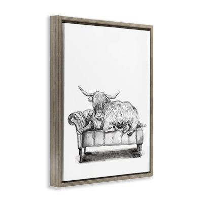 «Longhorn Lounging on Couch», art mural encadré sur toile flottante, design par Rachel Nieman
