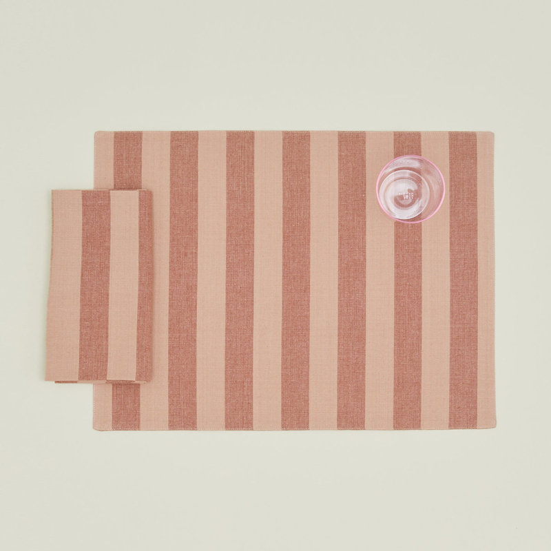 Essential Striped Placemat - Set Of 4, Blush/Terracotta