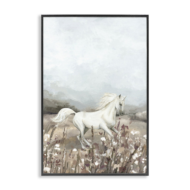 Giclée à cheval Wildflower Grace, conception par Hannah Dawson, H 18 po x l 12 po, Giclée encadrée noir minuit