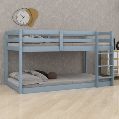 Floor Bunk Bed, Ladder Included and Bed Platform with Strengthened Slats