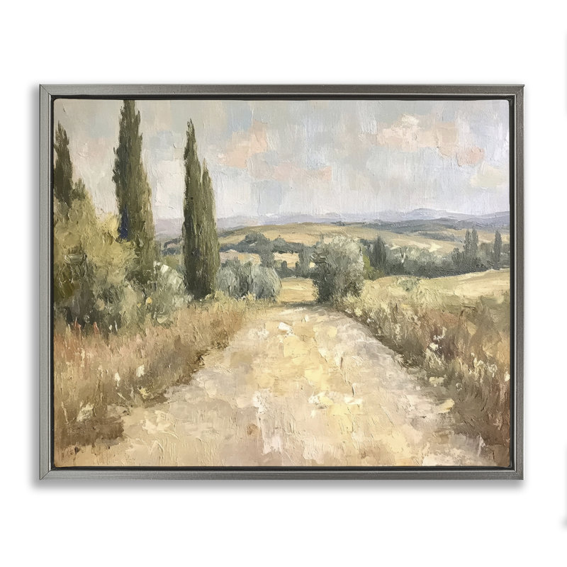 Cadre flottant de paysage de campagne, design par Petal Prints Design, H 17 po x l 21 po, Cadre flottant gris lustré