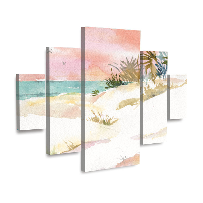 Ensemble de 5 panneaux muraux - Sheila Golden «Beachscape 2», art mural sur toile pour le salon, la chambre à coucher ou le bureau 