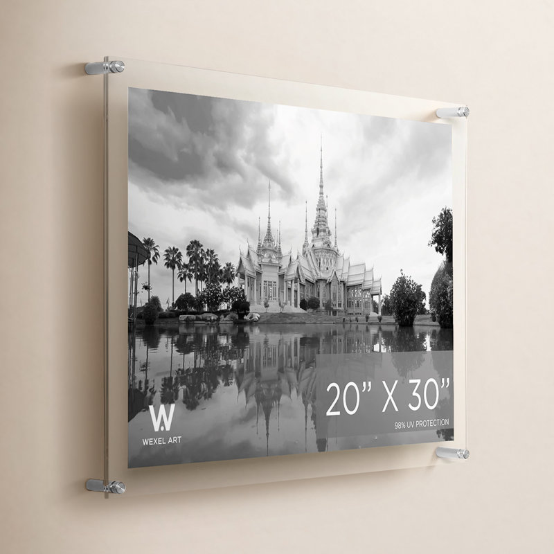 Cadre photo flottant en acrylique transparent transparent de qualité UV - Doré, Argent, L 20 po x H 30 po