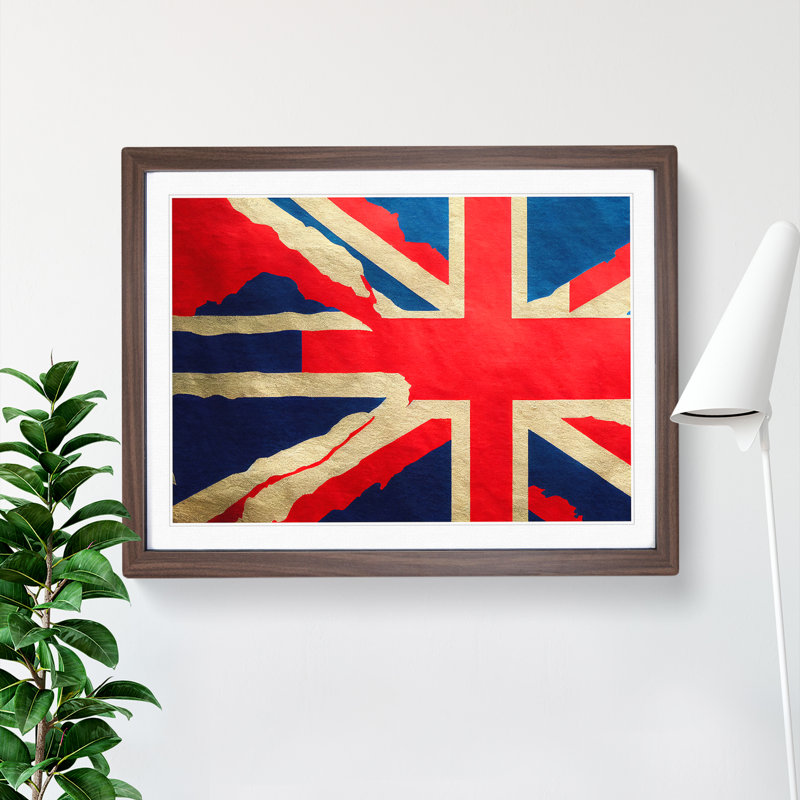 XH1022-6209X Modern Union Jack Flag Vol.1 - Single Picture Frame Print, 25cm H x 34cm W x 2cm D, Walnut