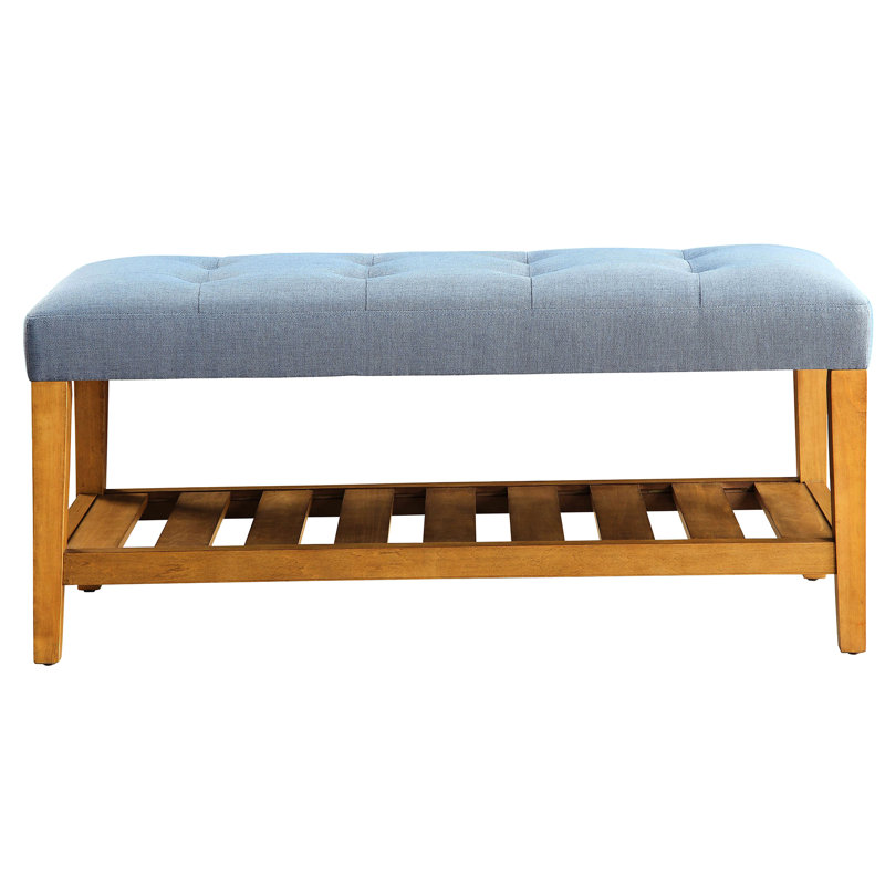 Chic Blue Bench With Oak Shelf And Seat Veneer Storage