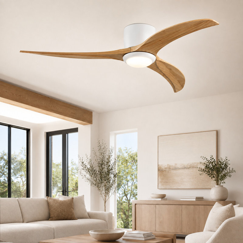 Ventilateur de plafond réversible de 52 pouces avec pales en bois massif, éclairage DEL à intensité variable et télécommande