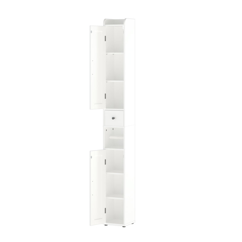 Armoire de rangement pour salle de bain de 67,51 po de hauteur avec tablettes réglables, armoire autoportante mince à 2 portes avec anti-basculement, compartiments ouverts, pour la maison, petits espaces, salle de bain, cuisine, salon, blanc