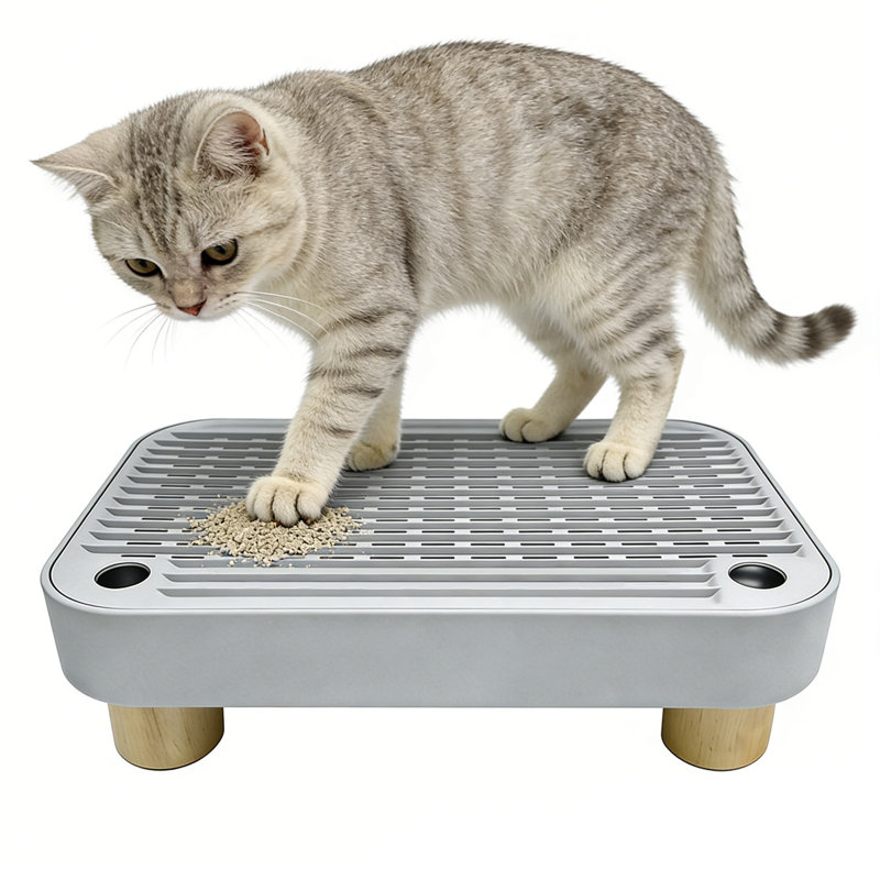 Cat Litter Box Step & Trapping Mat, Easy-Clean Litter Catcher with Detachable Lid for Floor Protection