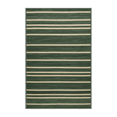 Machine Washable Horizontal Stripes Green Area Rug