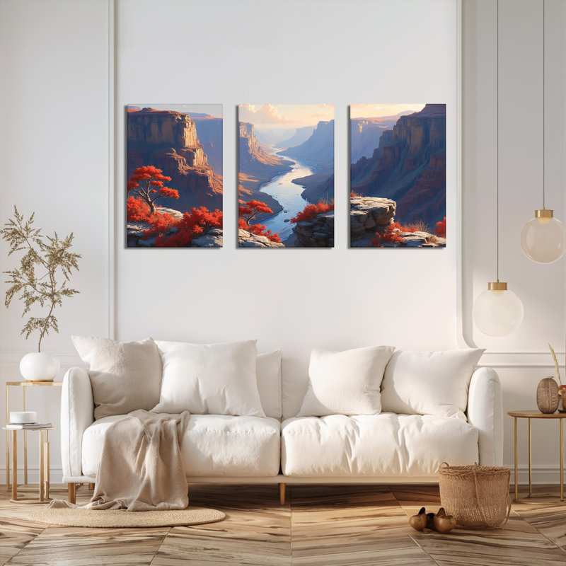 Tableau sur toile tendue représentant un paysage d'automne du Grand Canyon (ensemble de 3), H 30 po x l 60 po