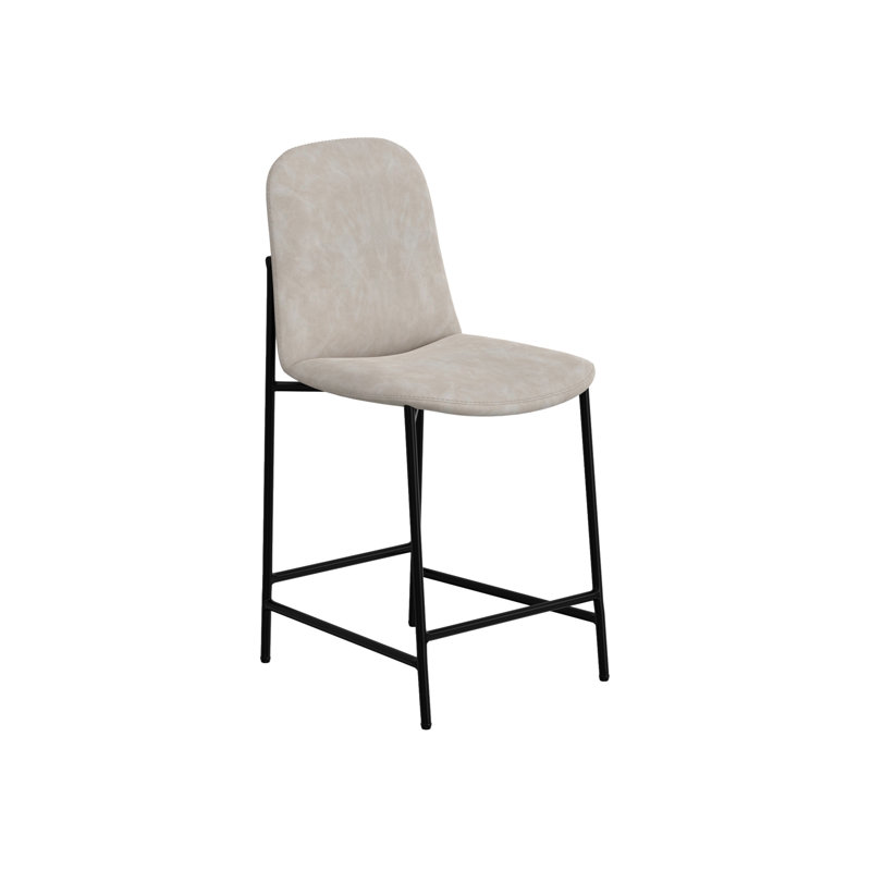 Tabouret de bar rembourré avec structure en bois et base en métal Orion, Neige