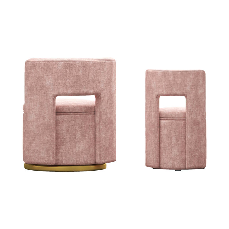 Storage Round Swivel Chair, Pink Chenille