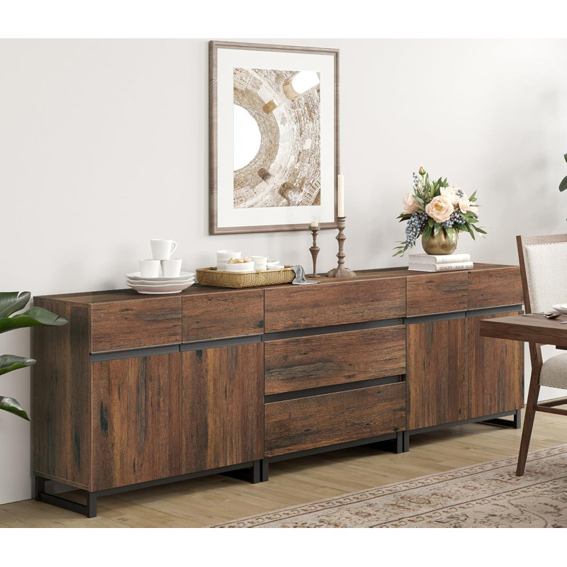 Modern 3-in-1 Sideboard with Adjustable Shelves and 3 Drawers, 30.6” H x 94.5” W x 15” D, Brown