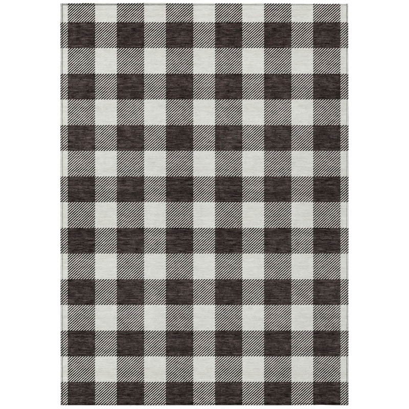 Tapis extérieur lavable à carreaux noir et gris 5 pi x 8 pi