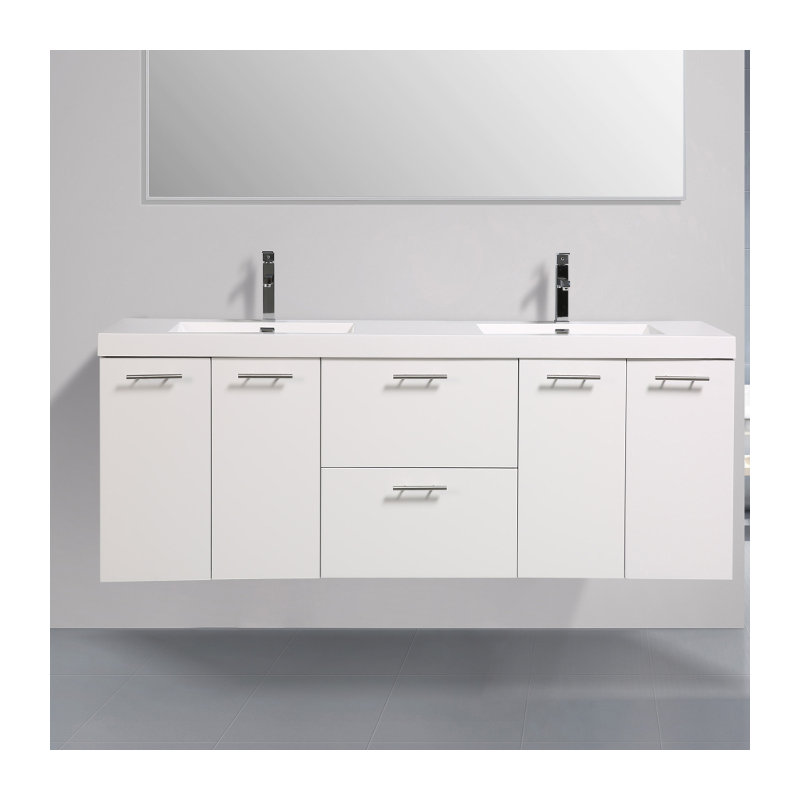 Leffler 84" Wall-Mounted Double Bathroom Vanity Set, White