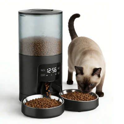 Automatic Cat&Dog Food Dispenser with with 2 Stainless Bowls,6L Volum Capacity,APP Remote Feeding