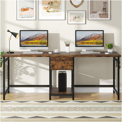 79-Inch Two Person Computer Desk With Drawers And Storage Shelves, Extra Long Double Workstation Table With Hooks, Industrial Writing Desk For Home Of