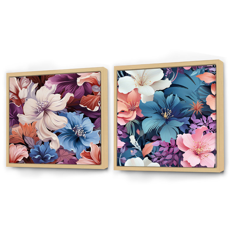 Bellefonte - Ensemble de 2 collages floraux carrés, Cadre flottant brun, H 30 po x l 61 po