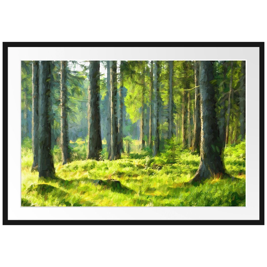 Gerahmtes Papierbild Sonniger Tagim Wald