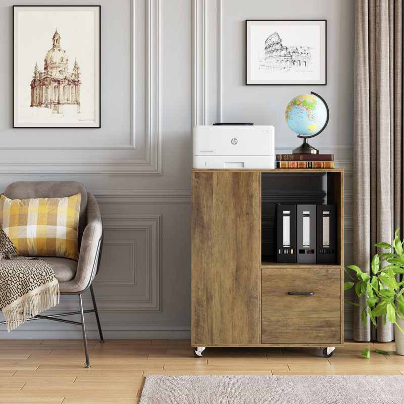 60cm Wide 1 -Drawer Mobile File Cabinet, Rustic Brown