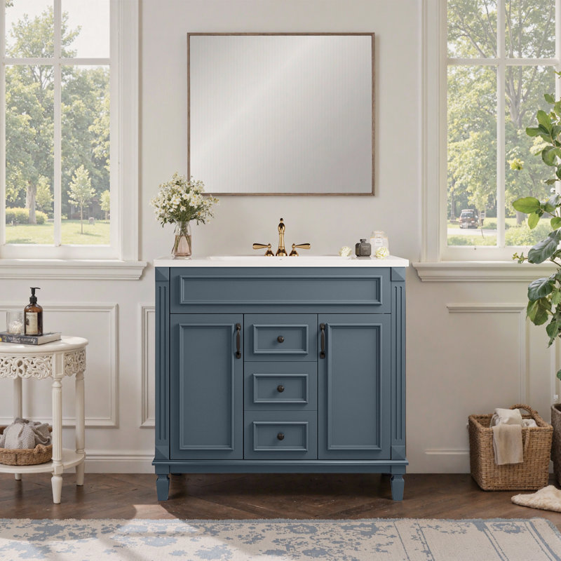 Skyelynn Bathroom Storage Cabinet with 2 Soft Closing Doors,36'' Bathroom Vanity with Top Sink Resin with Drawer,door,Bathroom Vanity