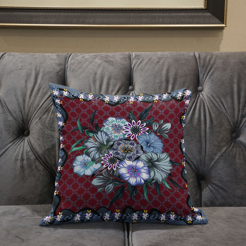 Coussin 20 x 20, Floral rouge / gris
