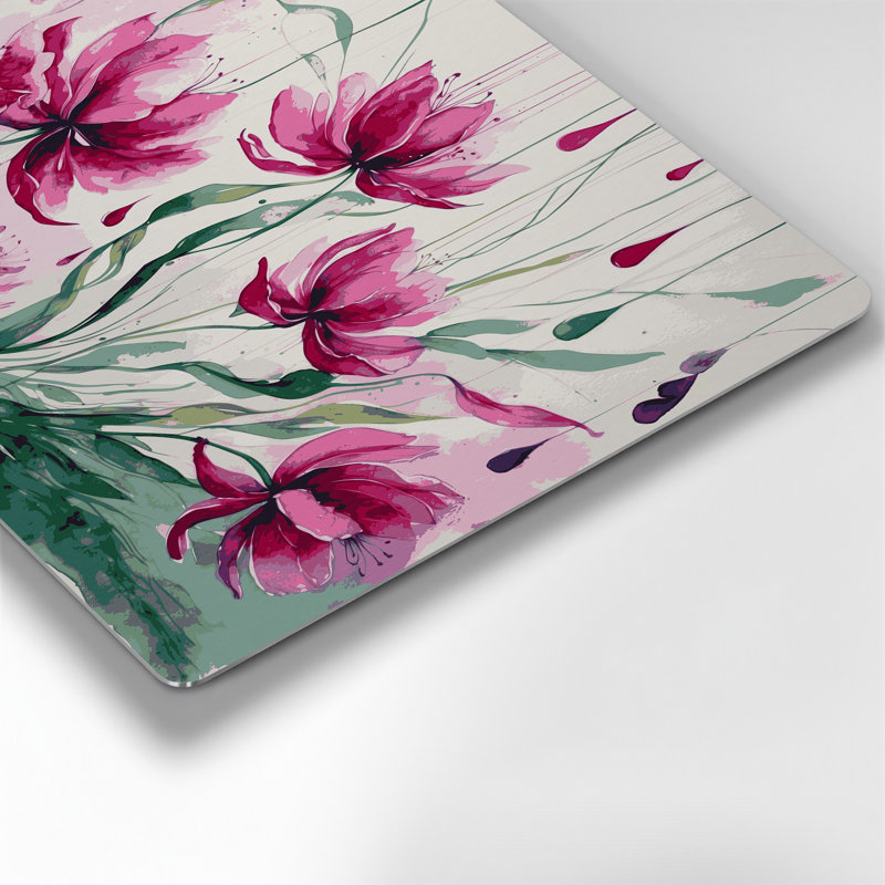 Art mural en métal beige botanique fuchsia, H 11 po x l 14 po