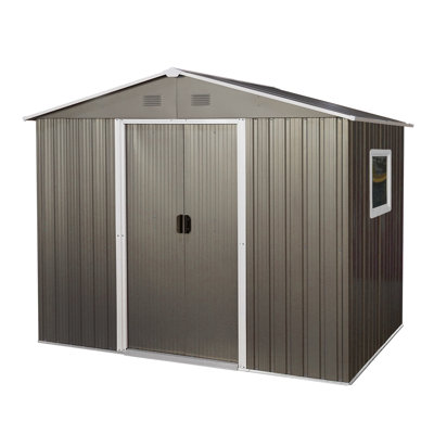 Outdoor 8Ft X 6Ft Metal Storage Shed Grey - Galvanized Steel Construction, Integrated Punched Vents, Sliding Door With Lock, Easy Assembly For Workshop Iron Frame, Vents Ventilation, To Build Garage