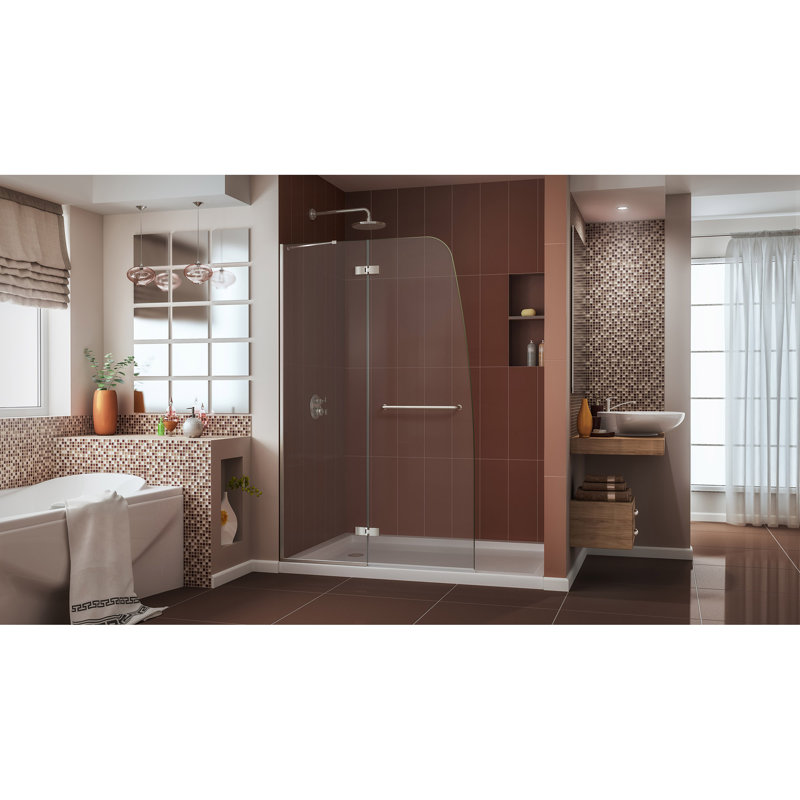 Aqua Ultra 74.75" H Frameless Shower Enclosure, Left, Brushed Nickel/White