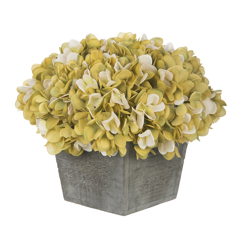 Arrangement d'hortensia artificiel en pot, Sauge / crème