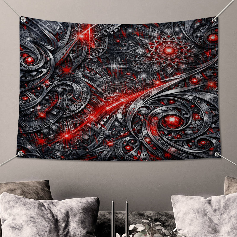 Tapisserie murale «Fractal» - décoration murale fractale, 50in H x60in W with 4 Grommets