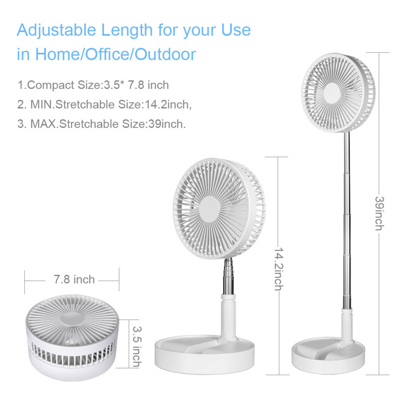 White Adjustable Height Foldable Pedestal Fan with 4 Speeds