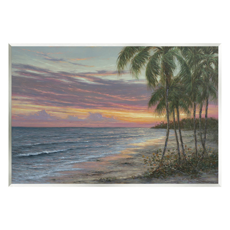 Summer Beach Palm Trees, art de la giclée par Martin Figlinski, H 10 po x l 15 po x P 0,5 po, Bois