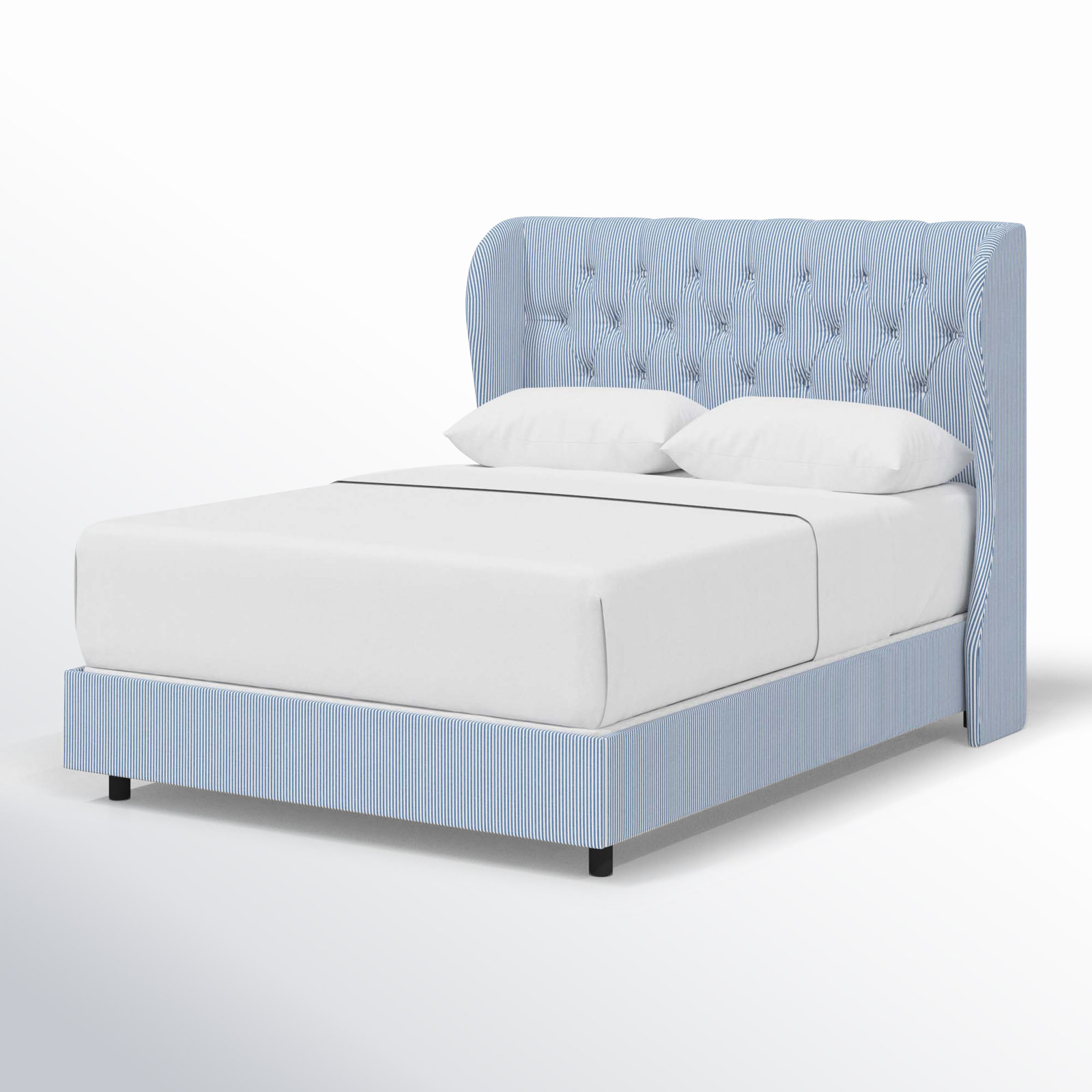 Tomey Upholstered Wingback Bed, Full, Prep Stripe Blue