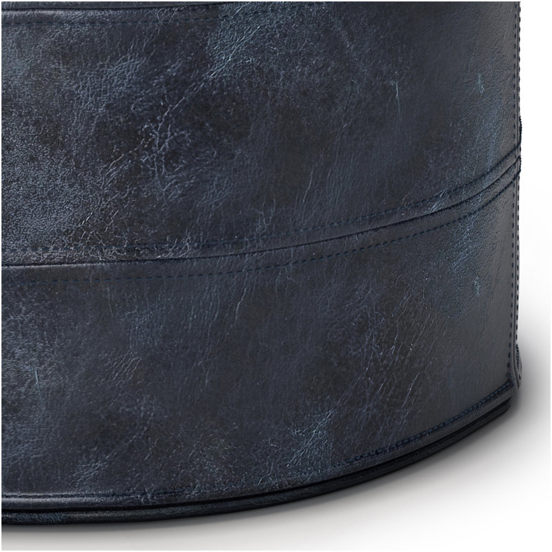 Pouf rond Connor - bleu marine vieilli, Cuir bleu