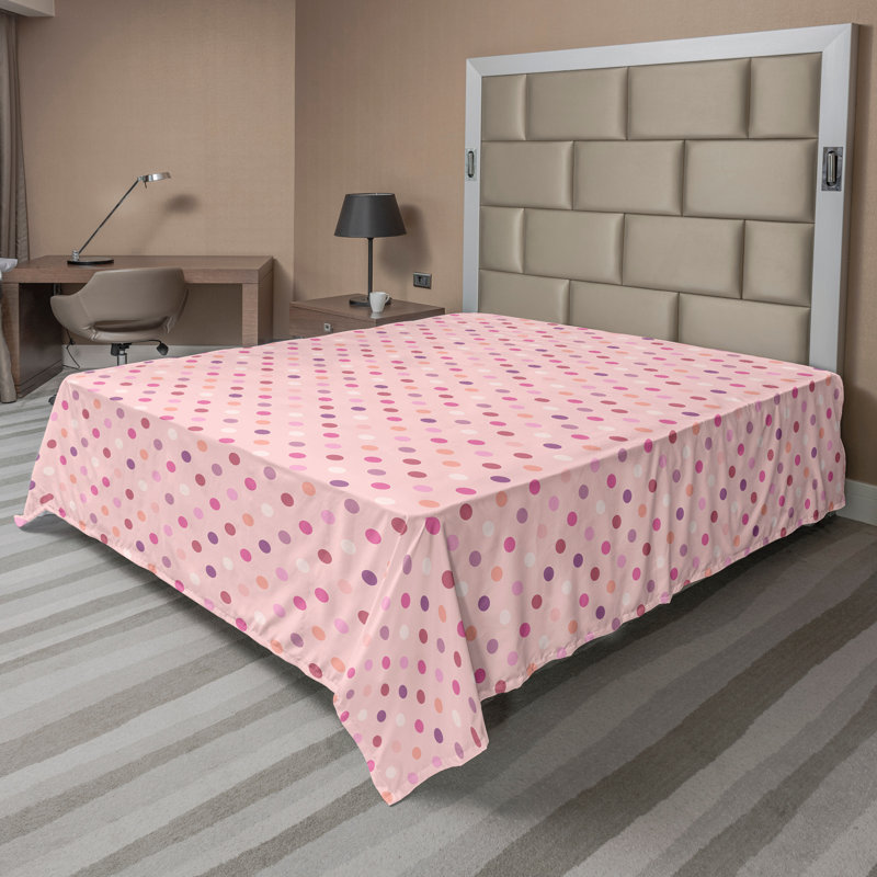 Multicolore Ambesonne, Rose, mauve / pois 4, Drap plat pour très grand lit californien