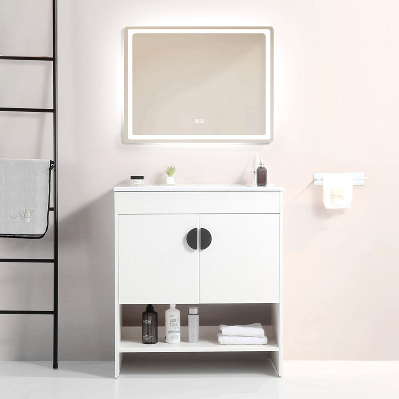 Meuble-lavabo pour salle de bain avec lavabo simple, meuble-lavabo sous-comptoir moderne avec double tiroir, meuble-lavabo sur pied autoportant, bois d'ingénierie