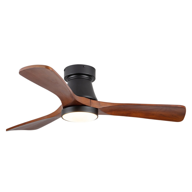 42 Inch Black Flush Mount Ceiling Fan with Light: Dimmable LED (3 Colors), Indoor/Outdoor Reversible DC Motor, 3 Solid Wood Blades for Bedroom, Patio.