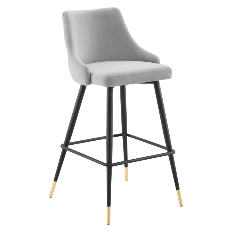 Tabouret de bar en velours Adorn Performance, Velours gris pâle, Tabouret de bar (hauteur d'assise de 29,5 po)