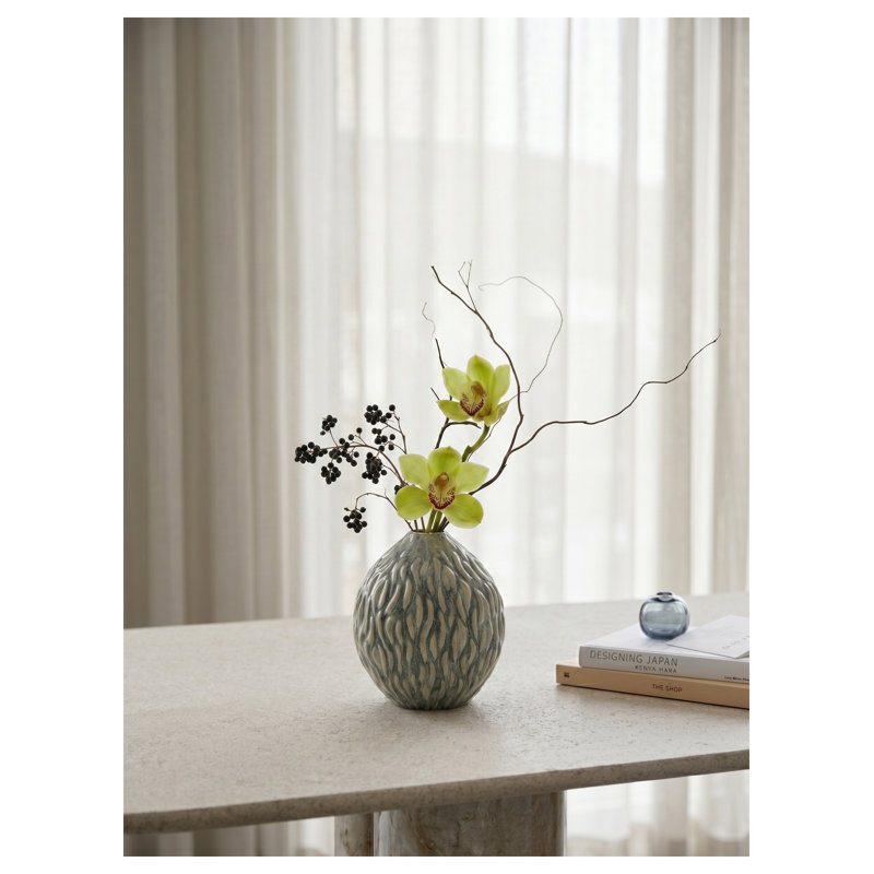 Vase décoratif en céramique marbrée, ambre et urne en forme de glacis réactif gris anthracite, 6,5 po x 7,5 po