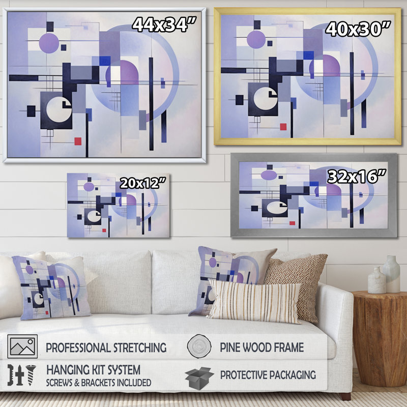 Impression sur toile, "Mauve suprématisme dynamique", Cadre flottant doré, H 30 po x l 40 po x P 1,5 po
