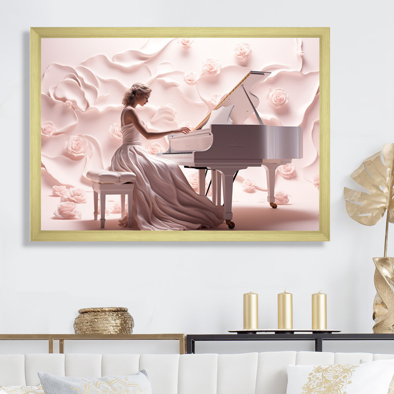 Piano et ballet par les clés sur toile, Cadre doré simple, H 30 po x l 40 po x P 1,5 po