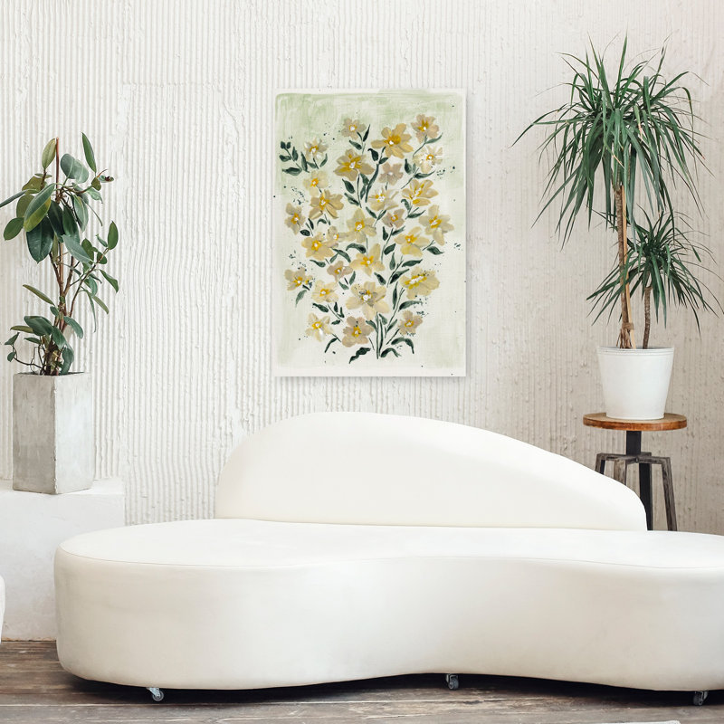 Art mural délicat avec fleurs jaunes délicates et vibrantes, 36" H x 24" W