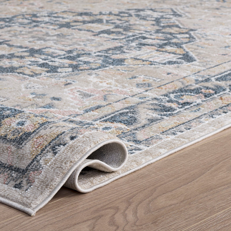 Hulme Oriental Area Rug in Beige/Navy, Rectangle 9' x 12'
