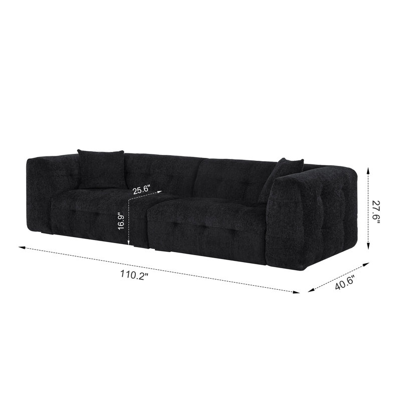 110.2" Cloud Comfort Chenille Sofa, Modern Marshmallow Couch with Square Arms, Plush Upholstered Sofa with Solid Wood Frame